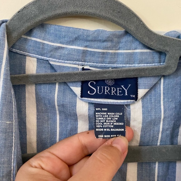 SURREY VINTAGE BLUE AND WHITE STRIPED ROBE KIMONO CARDIGAN BEACH COTTON UNISEX - Picture 5 of 8